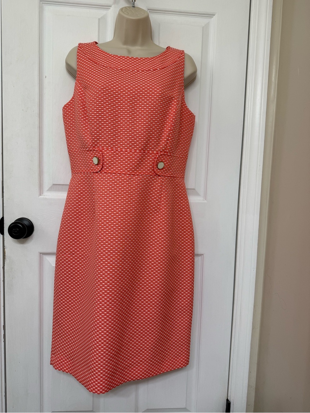 Tahari ASL Coral Textured Sheath Dress Sleeveless Career Work Size 8 - Picture 2 of 14